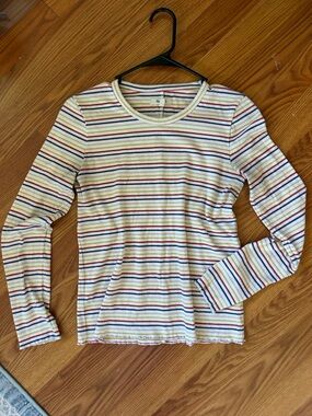 Madewell ribbed stripes long sleeve tee with ruffle cuffs and hem.